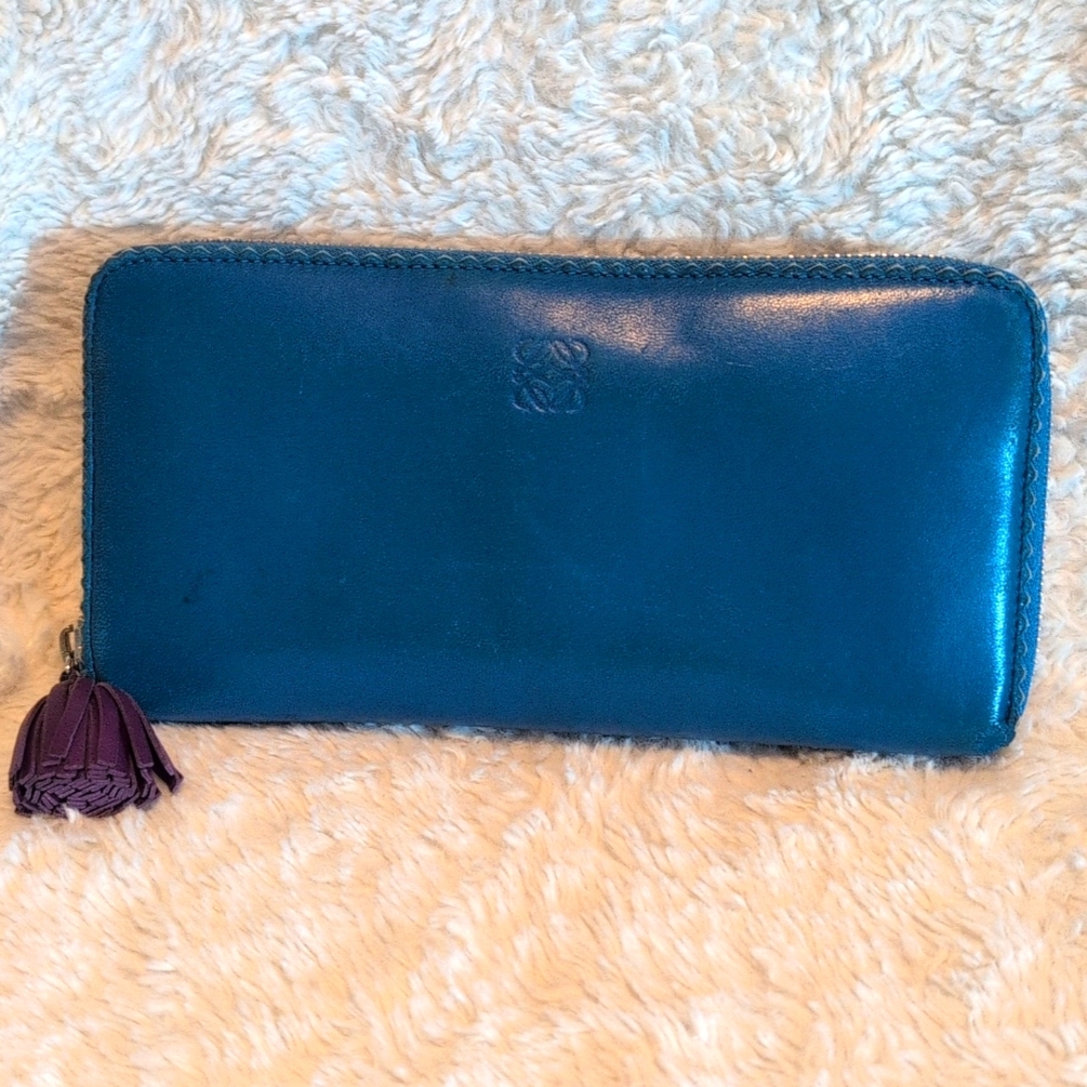 Loewe Zip Around Wallet Blue Leather